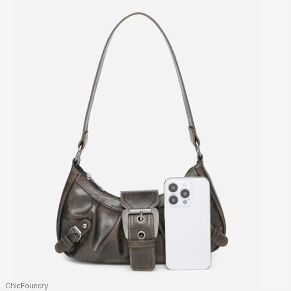 Small Hobo Shoulder Bag with Top Handle, Faux Leather, Zipper Closure